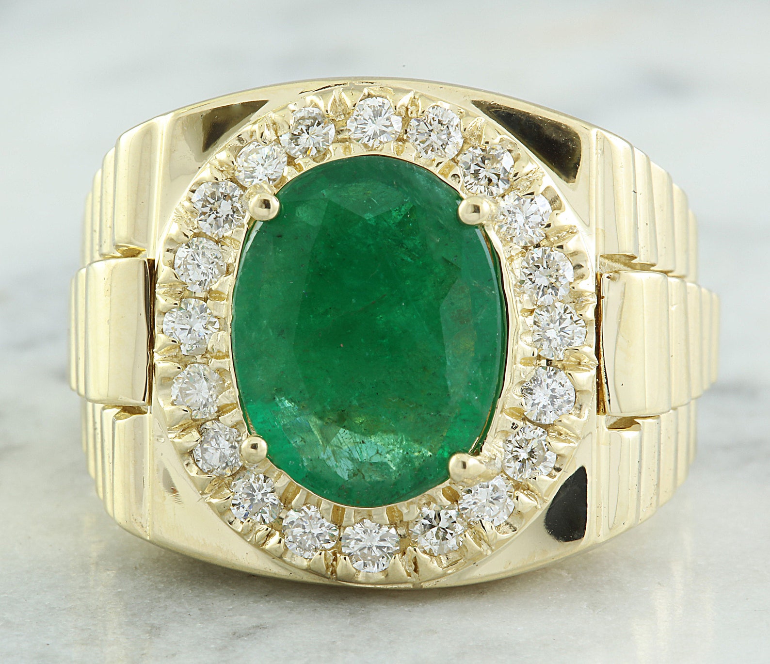 Emerald and diamond ring in 14k yellow gold Etsy