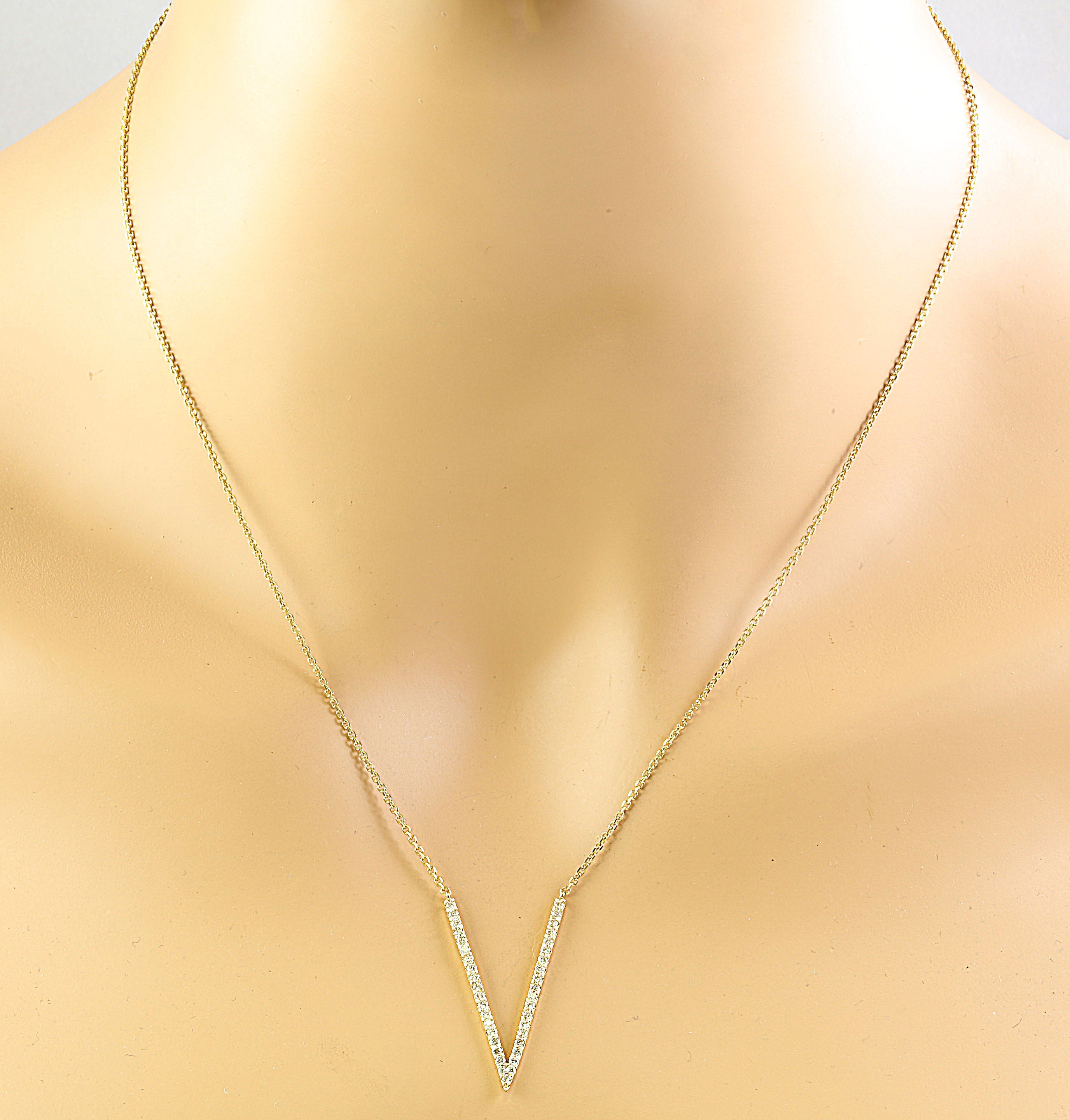 Diamond v Necklace in 14k Yellow Gold Etsy UK
