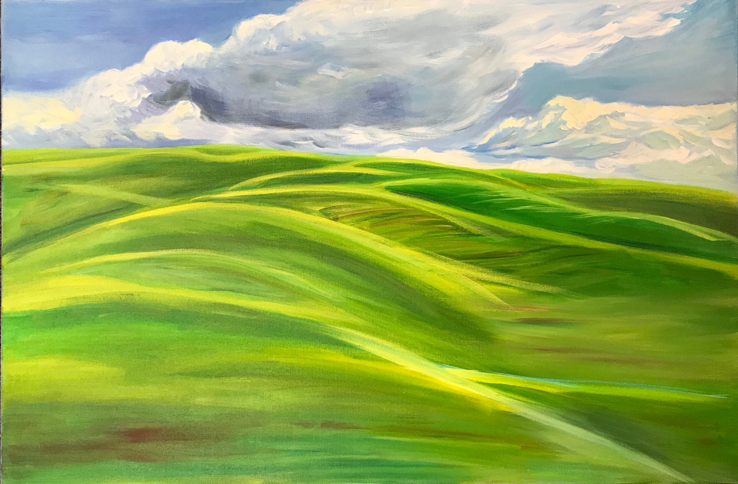 Arte de pared pintura acrílica grandes verdes colinas paisaje - Etsy España