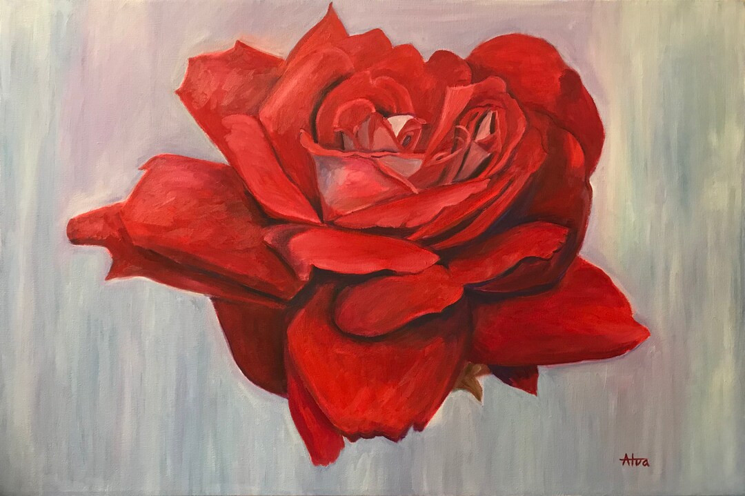 Large Mix Media Red Rose Painting Flower Oil Acrylic Wall Art Wall ...
