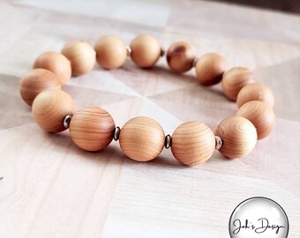 Sandlewood Bead Bracelet, Wood Beaded Bracelet, Women's Natural Wooden Bracelet, Wood Stacking Bracelet, Stretch Bracelet, 12mm Bracelet