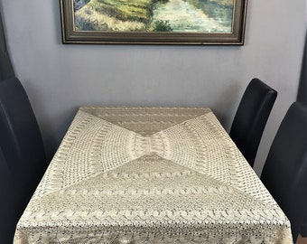 Vintage handmade knitted tablecloth 100% silk