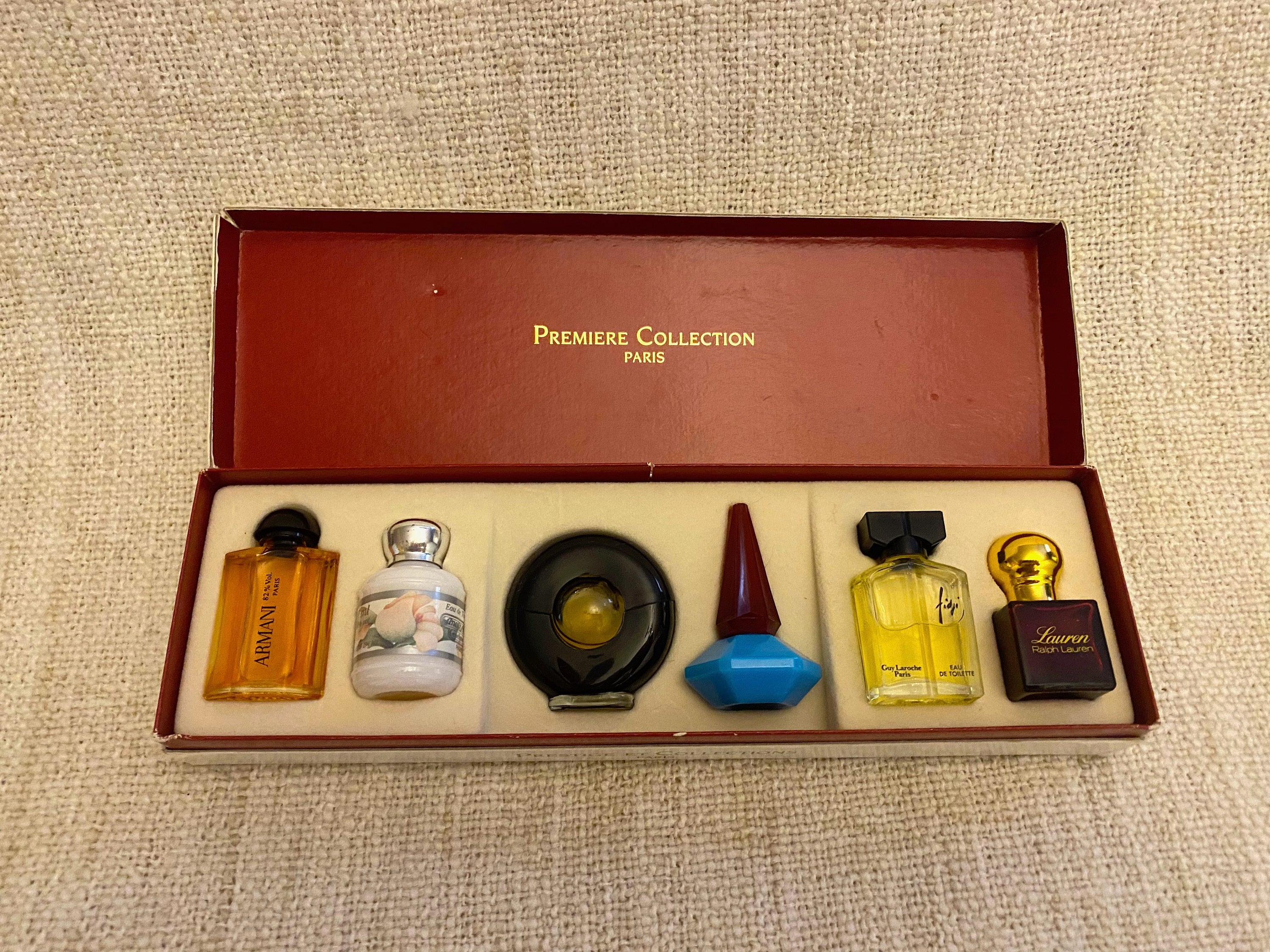 Vintage Premiere Collection Perfume Box – Armani, Anais, Paloma Picasso, Cacharel, Fidji, Ralph Lauren – 6 Fragrances – Rare Collectible