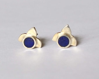 Silver and lapis stud earrings, Gold plated and lapis stud earrings, lapis lazuli earrings, lapis lazuli stud earrings, silver earrings