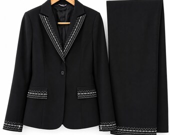 Black Hand Embroidered Pants Suit,  Women's Elegant Formal Outfit, Ethnic Inspired Wear