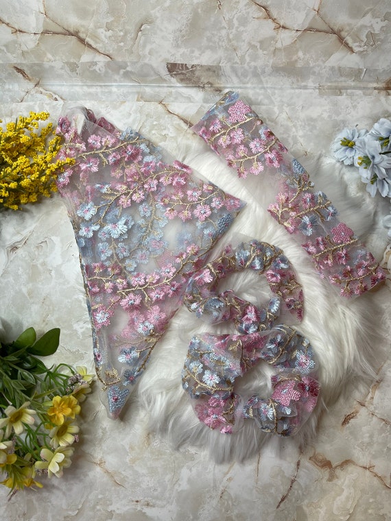 Floral Embroidered Hair Accessories Bandana Scrunchies Etsy