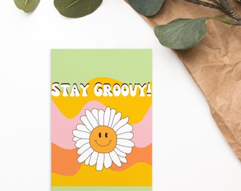 Stay Groovy Post card, cute postcard, stationary, note card, groovy, retro, greeting card, post card, flower card