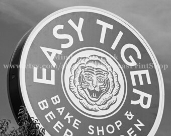 Vertical Easy Tiger Austin Texas Black and White Photo Print, Austin Art Photo