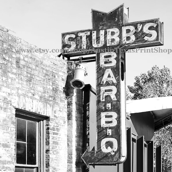 Stubb's BBQ VerticalPhoto Print: Austin Texas Barbecue, Black and White