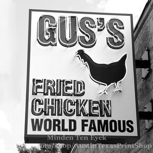 HORIZONTAL Austin Photo Print Gus&#39;s Fried Chicken Black and White Austin Photography Austin Texas Atx Print Austin Tx Print Gus&#39;