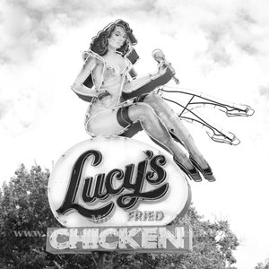 HORIZONTAL Lucy&#39;s Photo Print Black and White Austin Photography Lucy&#39;s Fried Chicken Austin Texas Pinup Girl Gift Lucys Fried Chicken ATX