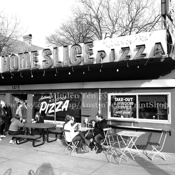 Home Slice Pizza Austin Photo Print: South Congress Black and White Art