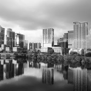 HORIZONTAL Downtown Austin Black and White Photo Print, View from Congress Street Bridge
