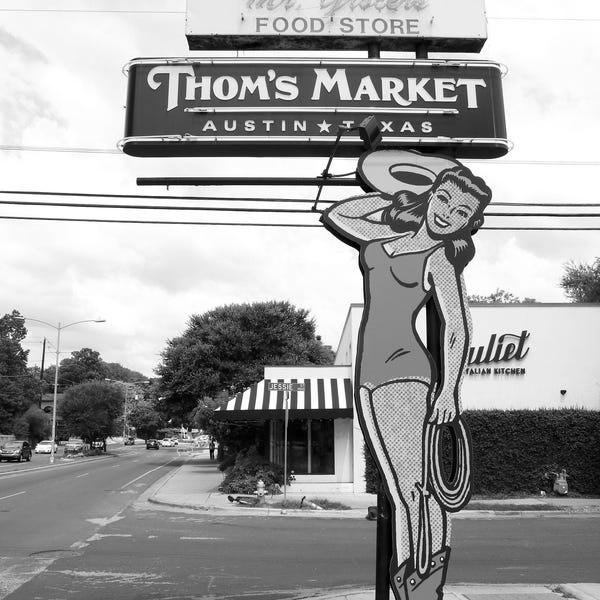Thom's Market Austin Print: Barton Springs Road Black and White Photography