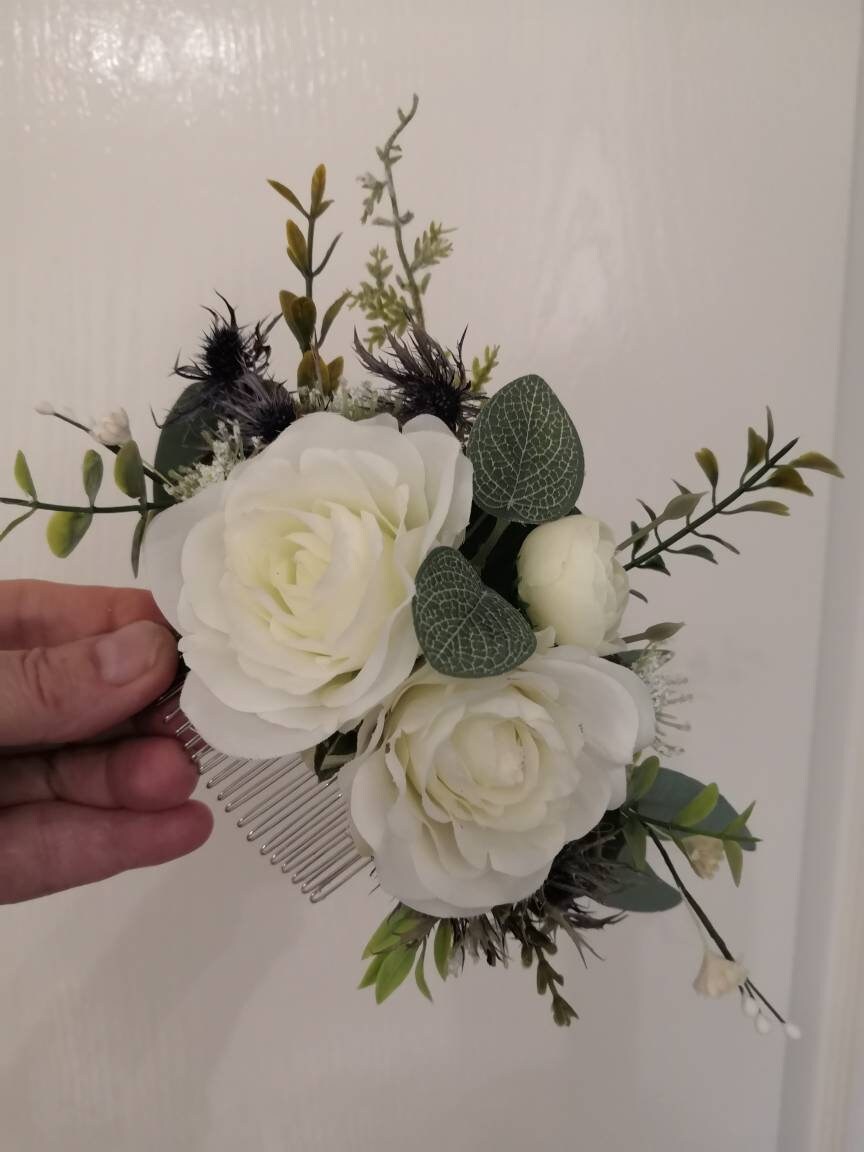 Classic Ivory Rose Bridal Bouquet With Gypsophila and Hydrangea optional  Pearl Heads Available. -  UK