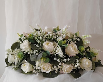 Classic Pale Ivory Rose & Peony Wedding Table Centrepiece Arrangement/Ceremony Arrangement 24"x14"