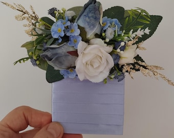 Dusty Blue Pocket Square Boutonniere: Groom, Groomsmen and Page Boy.