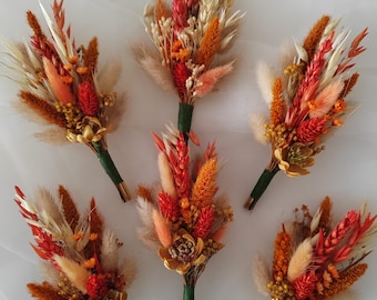 Dried Burnt Orange Boutonniere: Rustic Wedding Flowers