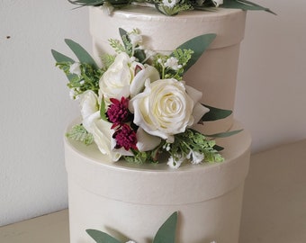 Ivory & Burgundy Accents Cake Flowers and Topper