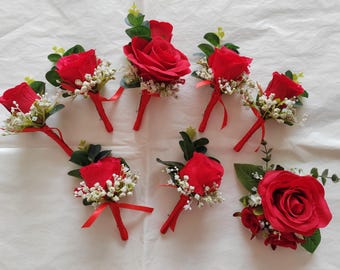 NEW Kayleigh Red Rose Buttonhole with Eucalyptus & Gypsophila, Wedding Corsage, Prom Corsage, Special Occasion
