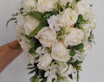 NEW Anastasia Ivory Blush Rose Cascade Teardrop with optional Rhinestone Diamantes or Pearls