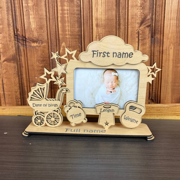 Baby Picture Frame, Nursery Decor, Personalize Birth Stat Picture Frame Gift, Baby Announcement Frames for Newborn Baby Boy or Baby Girl