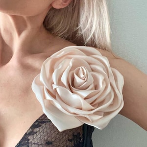 Beige Fabric Rose Brooch: Cream Floral Pin, Wedding Guest Accessory