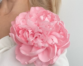 Pink Peony Flower Brooch for Women Handcrafted Pink Peony Rose Statement Piece Big Floral Shoulder Pin Size and color of your choice.