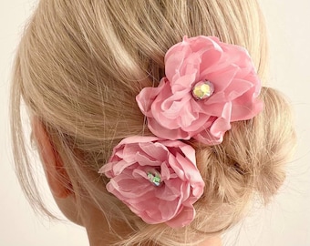 Peony Hair Clip Pink Peony Hair Pins Flower Set of 2  Color of your choice