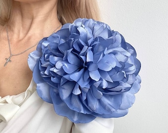 Sapphire Sky Elegance Large Flower Brooch Handmade Peony Brooch Sapphire Blue Flower Pin Color and Size Customizable to Your Preference