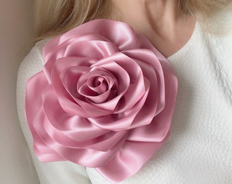 Wedding Brooch Large Flower Brooch Large Dusty Rose Brooch Wedding Giant Fabric Flowers Large Rose Flower Brooch Shoulder Brooch Pink