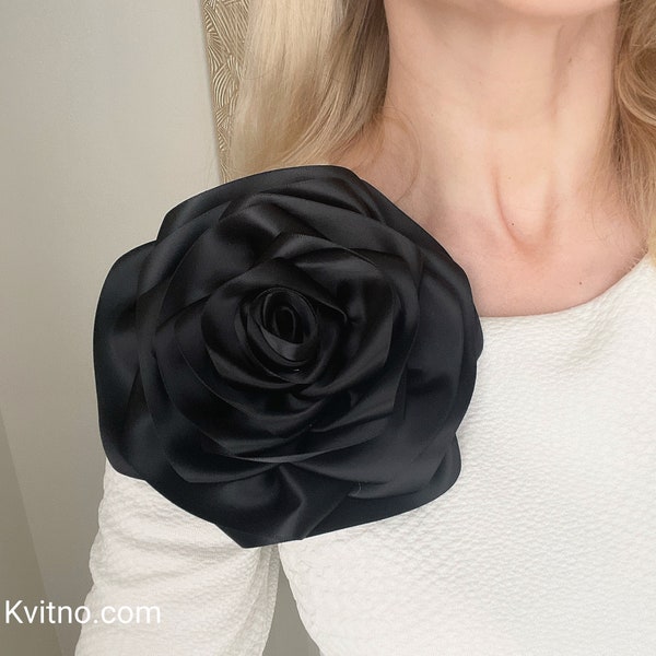 Black Fabric Flower Brooch Wedding Brooch Large Flower Brooch Large Giant Fabric Flowers Large Rose Flower Brooch Shoulder Brooch