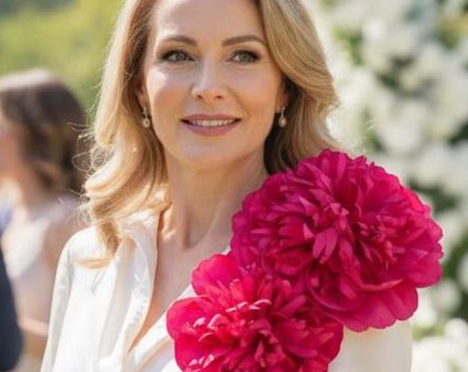 Handmade Oversized Fuchsia Peony Brooch - Satin Taffeta Flower Pin - Floral Corsage for Wedding Guest