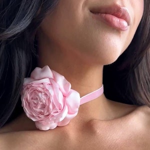 Satin Silk Flower Choker: Light Pink Rose, Bridal Bohemia Collar
