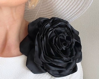 Black Flower Brooch Corsage Large Flower Brooch Big Rose Flower Flower Black Silk Flower Shoulder Pin Extra Large Brooch Large Flower Brooch