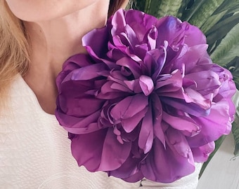 Large Flower Brooch Giant Flower Fabric Flower for Prom Anniversary Wedding Large Peony Rose Corsage Brooch Party Flower Corsage Pin Purple