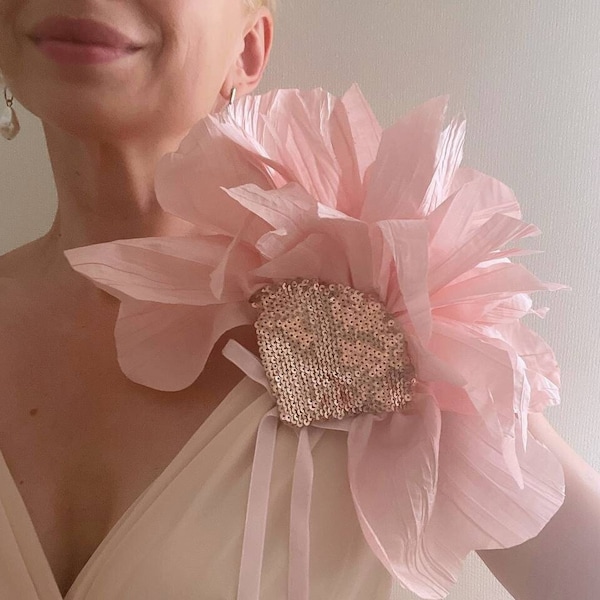 Flower Brooch Pin Flower Brooch Oversized Large Flower Brooch Pink and Rose Gold  Large Peony Brooch Large Pin Flower Blush Party Flower