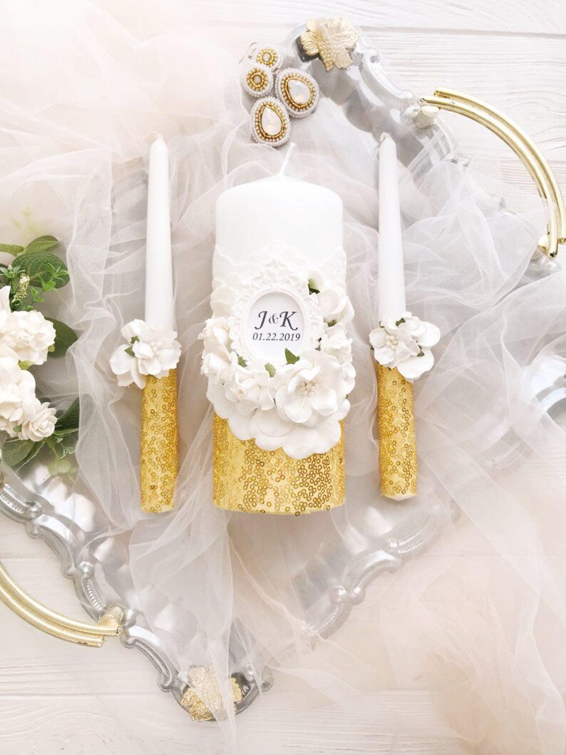 Unity Candle Set Gold Unity Candle Holder Unity Candle Set Etsy