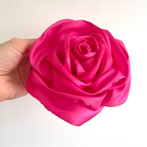 Handmade Hot Pink Silk Satin Rose Brooch - Customizable