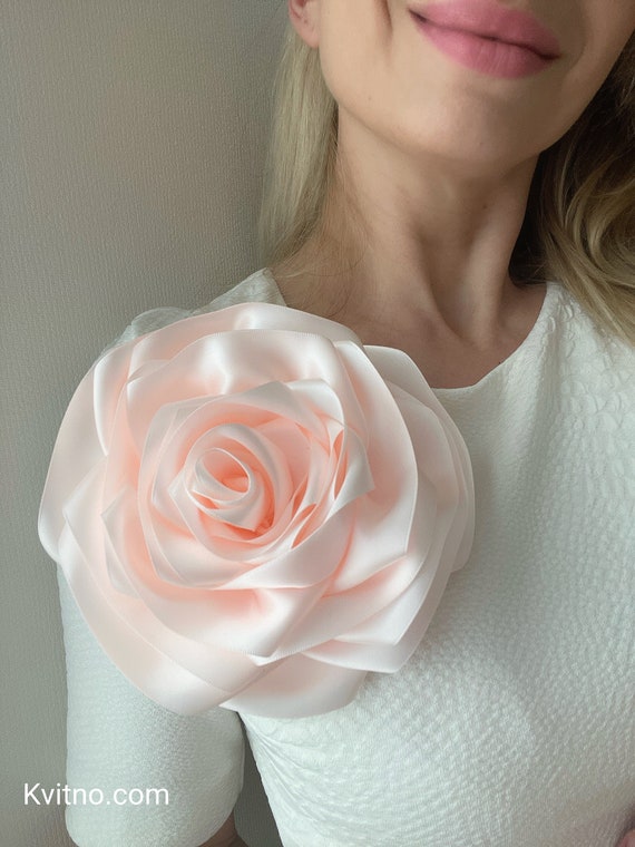 Red Flower Hair Clip Antique Gold Organza Flower Brooch, Silk