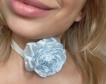 Light Blue Flower Choker Necklace Velvet Choker for Women Victorian Choker Vintage Something Blue for Bride Bridal Shower Dusty Blue Wedding