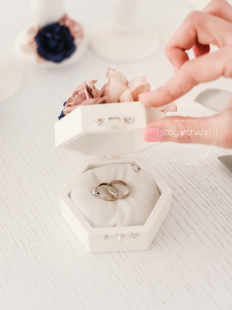 Navy Blue Ring Box Wedding Elegant Ring Box Wedding Wooden Etsy