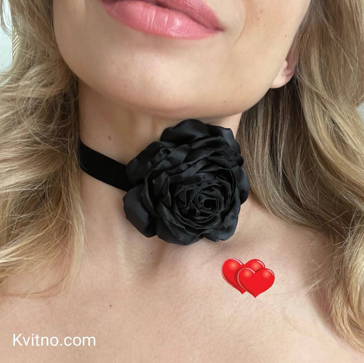 Choker Necklace Red Rose and Vintage Black Lace - $8.00