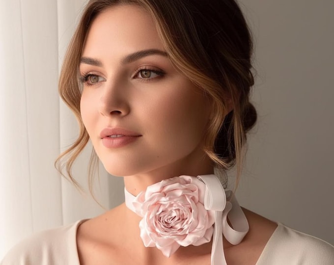 Handmade Satin Silk Flower Rose Choker Necklace: Adjustable Velvet Ribbon & Custom Colors