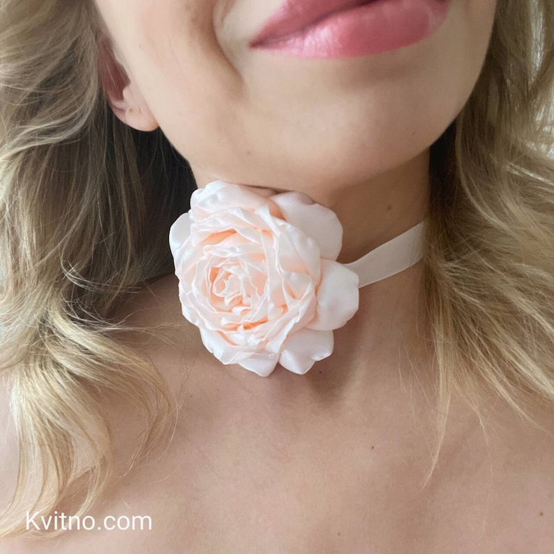 Blush Pink Flower Choker Necklace Rose Victorian Choker for Bridesmaid Gift Wedding Dress Photoshoot Dress Vintage Choker Pale Pink Peony image 1