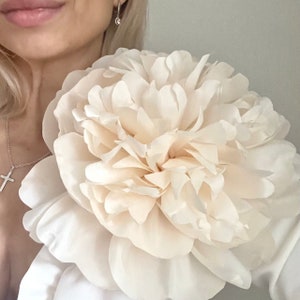 Large Ivory Peony Brooch: Fabric Flower Pin, Wedding Accessory