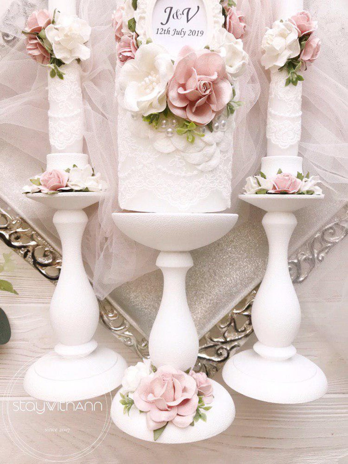 Unity candle set in light pink Unity candle set crystal Unity Etsy