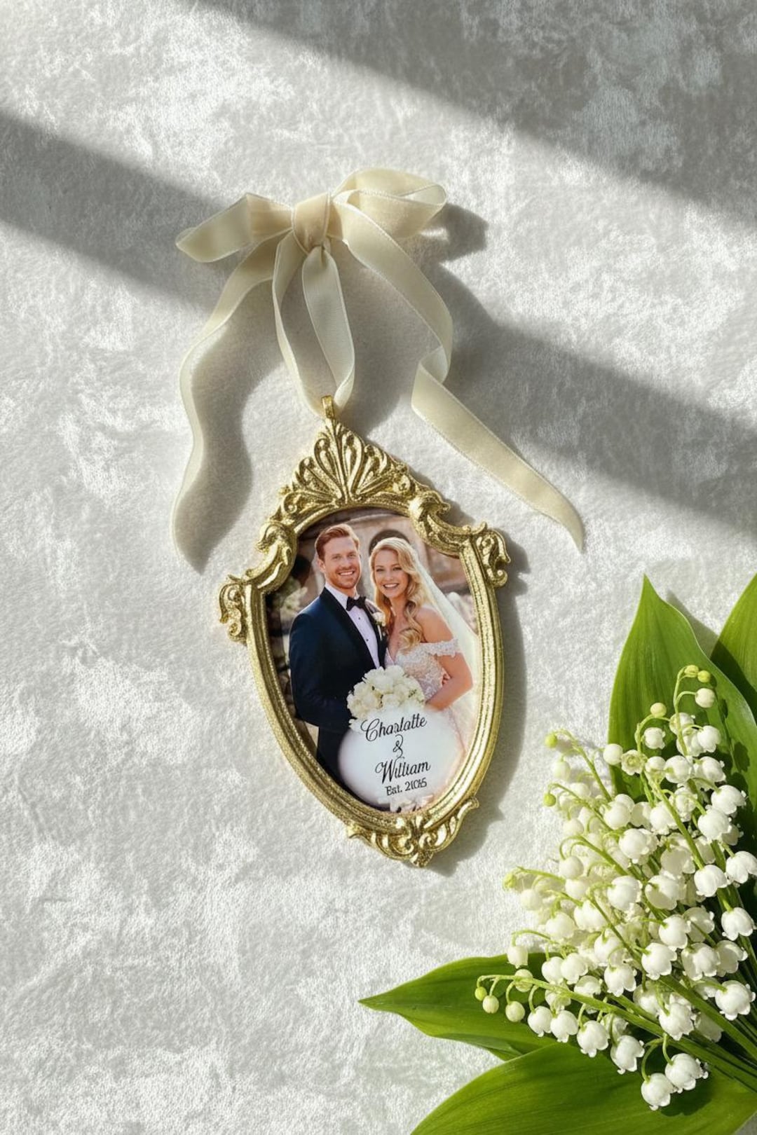 Wedding Photo Ornament – Gold Frame – Custom Newlyweds Keepsake – 50th ...