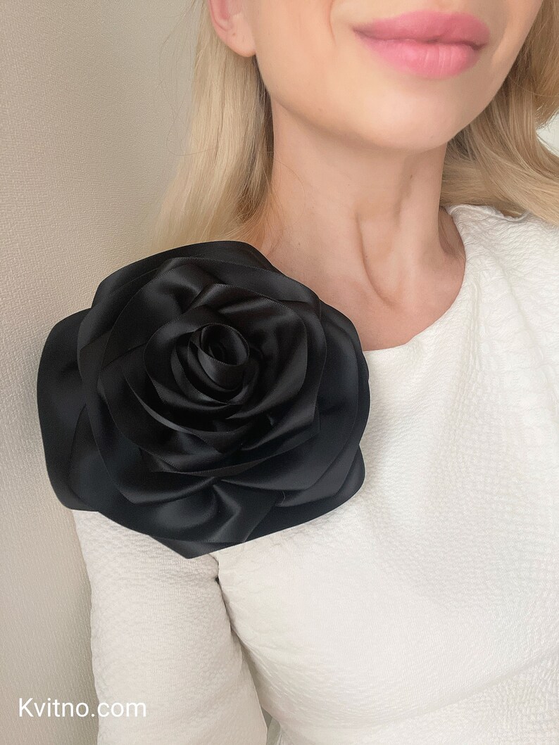 Black Fabric Flower Brooch Wedding Brooch Large Flower Brooch Large Giant Fabric Flowers Large Rose Flower Brooch Shoulder Brooch image 3