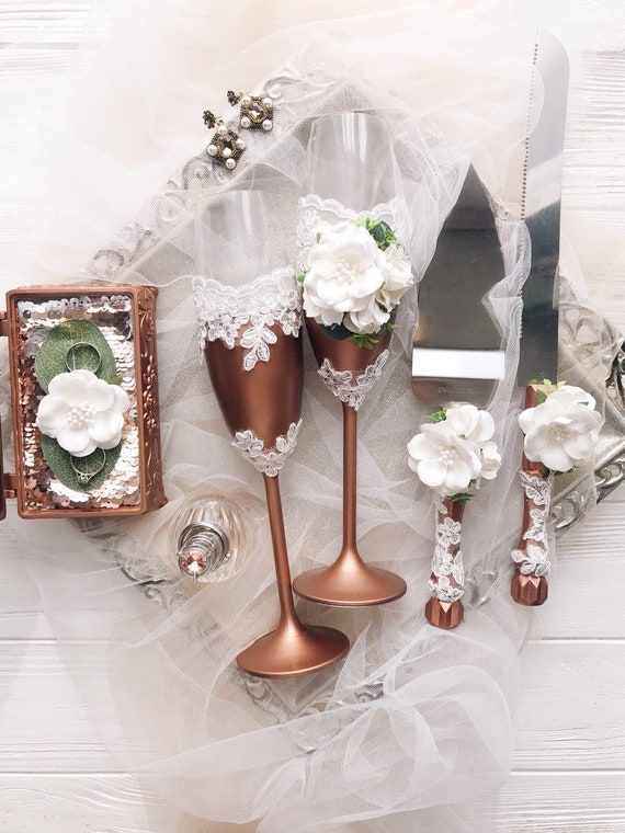 Copper Wedding Decor Wedding Glasses Bride And Groom Toasting Etsy
